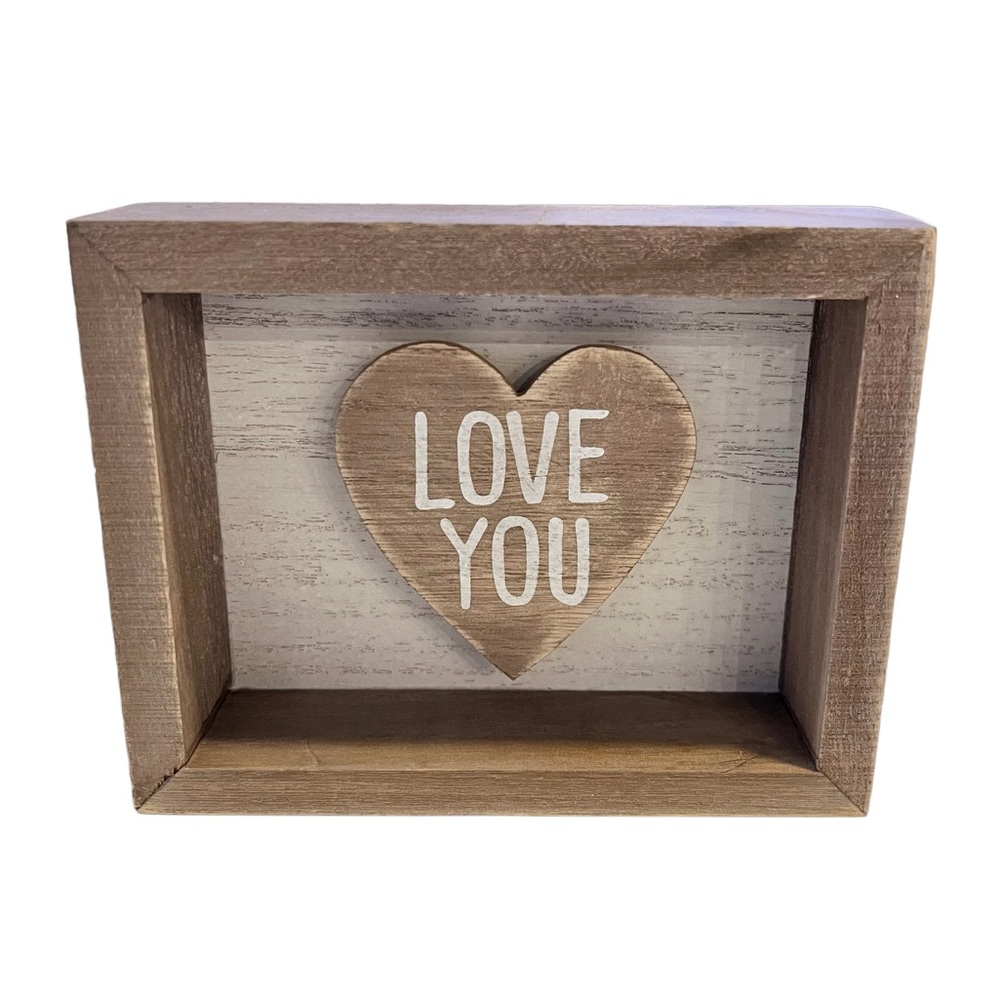 Rustic Wooden ‘LOVE YOU’ Heart Box Frame Decor